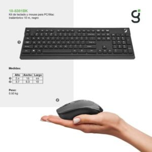 KIT MULTIMEDIA INALAMBRICO/ TECLADO 104 TECLAS Y MOUSE 4D/800-1600 DPIS/NEGRO