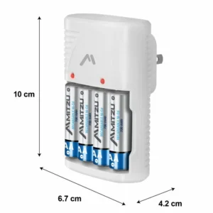 Cargador de 4 pilas AA, AAA y 9V de clavija, incluye 4 pilas
