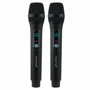 KIT DE MICROFONOS INALAMBRICOS 2 CANALES BT ALTA CALIDAD 20M DE ALCANCE NEGRO
